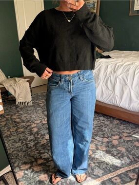 wild fable Black Cropped Crewneck Sweater